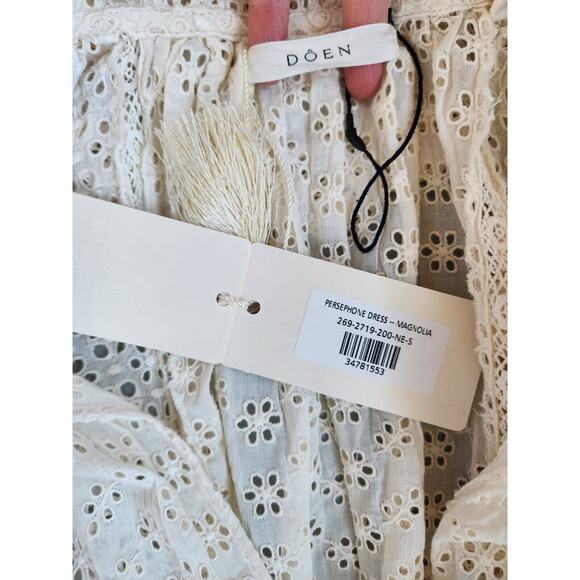 NWT Doen Persephone Embroidery Midi Dress Sz S Ivory Magnolia Semi Sheer #2J426 - Picture 11 of 15